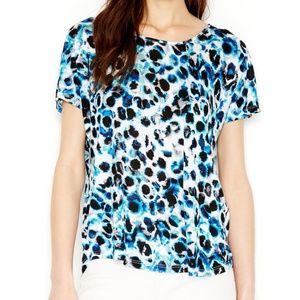 Kensie Short Sleeve Printed Top Blue Combo